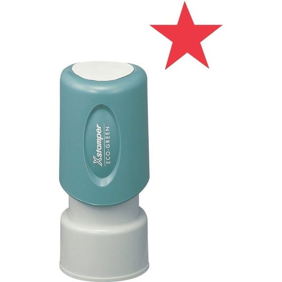Xstamper Pre-Inked Star Shape Stamp - Design Stamp - "STAR" - 0.63" Impression Diameter - Red - Recycled - 1 Each | Bundle of 2 Each