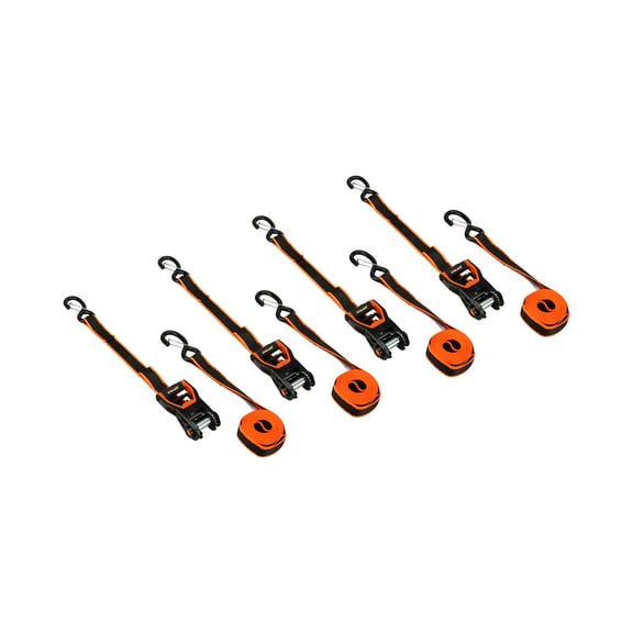 Xstrap 1.25”x14' Aluminium Tie-Down Ratchet 1000lbs WLL with Safety Lock S Hooks and Soft Loops 4-Pack