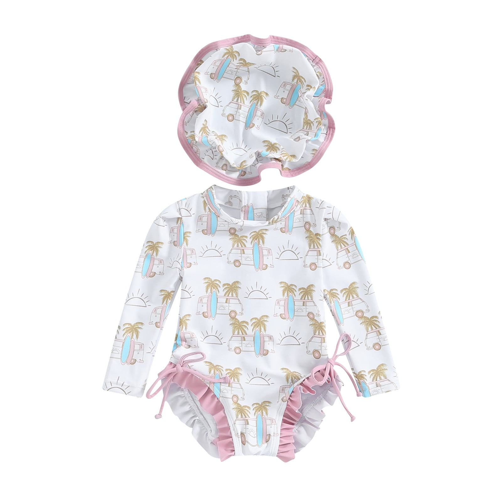 Fanvereka Girl Rash Guard Swimsuit, Print Long Sleeve Bathing Suit