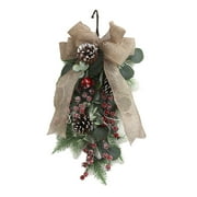 Xsylife Christmas Swag Wreath Burlap Bowknot Red Berries Hanging Upside Down Garlands for Party Festival