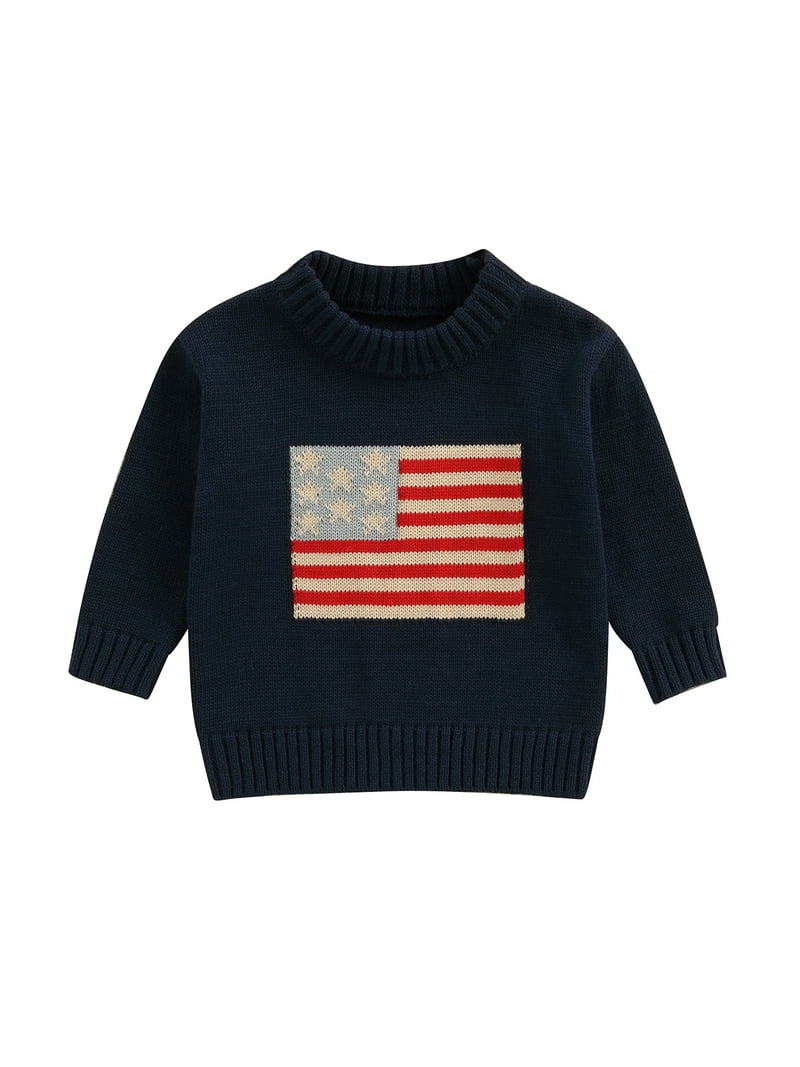 Xsylife Kids 4th of July Sweater US Flag Pattern Long Sleeve Crew