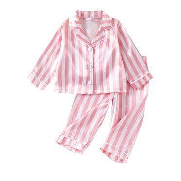 Xsylife Kids Boys Girls Pajamas Set Vertical Stripe Print Button Long Sleeves Shirt and Pants Loungewear Pj Sleepwear