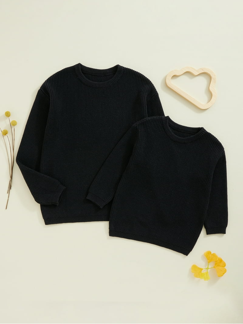 Xsylife Mommy and Me Matching Sweaters Solid Color Ribbed Long