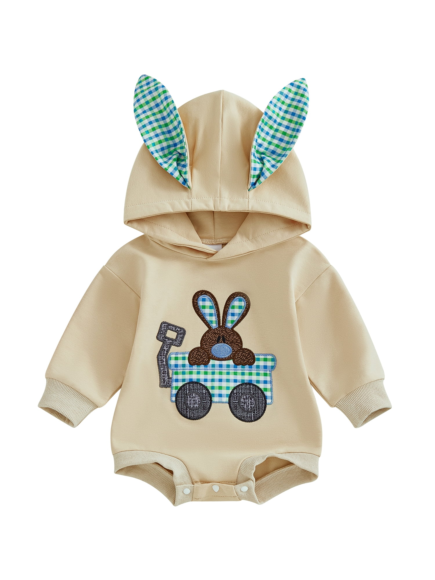 Baby Boy Easter Outfit - Bunny Printed Hoodie & Pants Set For First Easter