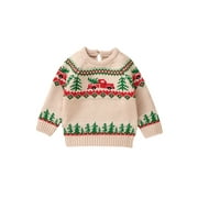 Xsylife Toddler Boy Christmas Sweaters Long Sleeve Pullover Tops Christmas Kids Child Baby Girls Truck Cartoon Sweatshirt Tops Xmas Outfit