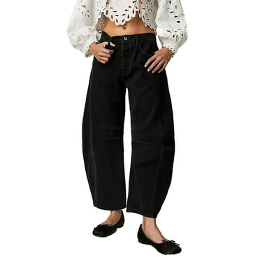 Xsylife Women Fashion Loose Jeans Solid Color Mid-Rise Barrel Denim Pants Spring Summer Casual Trousers Streetwear