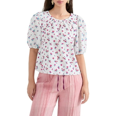 Xsylife Women Short Sleeve Shirts Floral Print Back Tie Knot Hollow-Out Fashion Blouses Summer Casual Tops