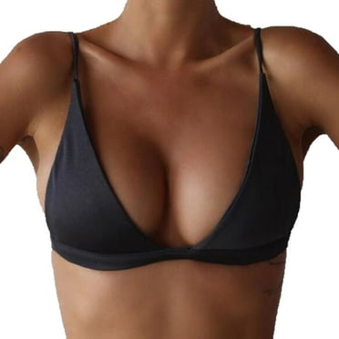 Xsylife Women Summer Bikini Tops Solid Color Padded Wire Free Halter Bra Ladies Push-up Bra Triangle Back Buckles Swimsuit Tops