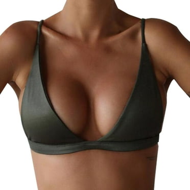 Xsylife Women Summer Bikini Tops Solid Color Padded Wire Free Halter Bra Ladies Push-up Bra Triangle Back Buckles Swimsuit Tops