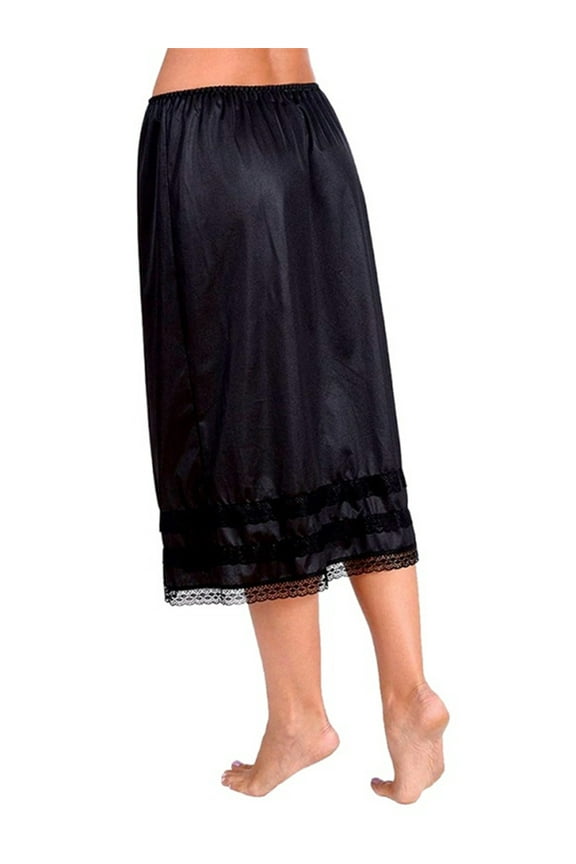Women's Satin Adjustable Waist Half Slips Lace Hem Long Underskirt Dress