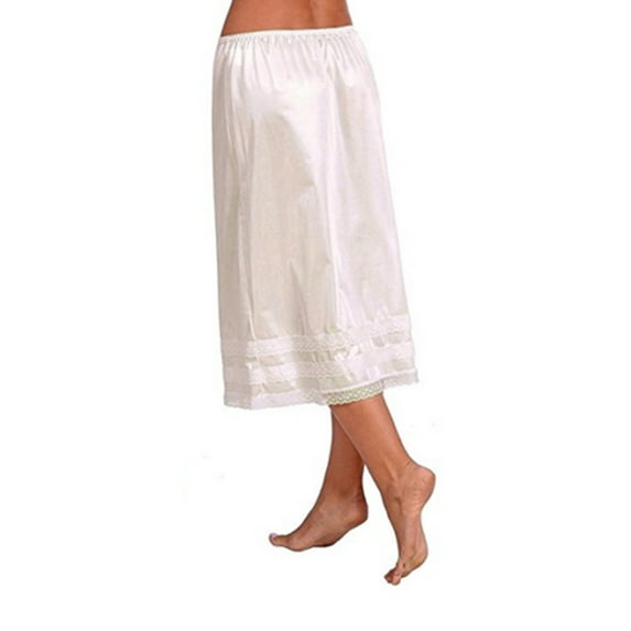 Women's Satin Adjustable Waist Half Slips Lace Hem Long Underskirt Dress
