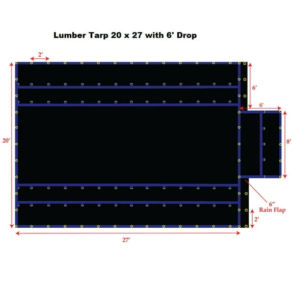 Xtarps-20' x 27' Flatbed Truck Tarp - Light Weight Lumber Tarp with 6' Drop, Black