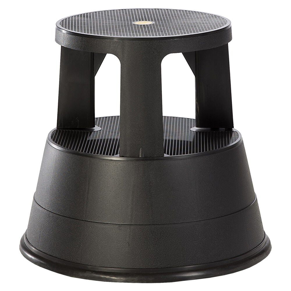 Black Round Plastic Rolling Office Step Stool with Rubber Feet