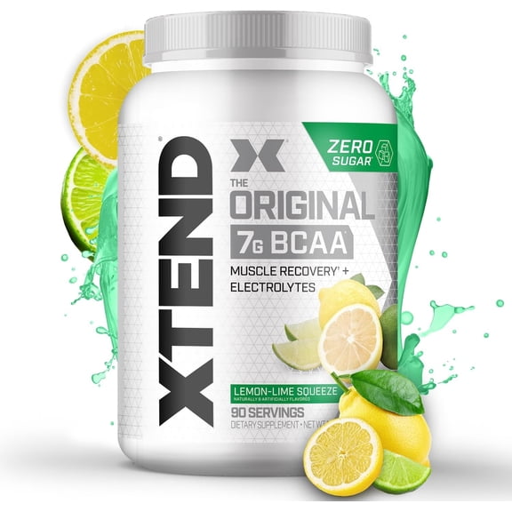 XTEND Original BCAA Powder, Sugar Free Post Workout Muscle Recovery Drink with Amino Acids and 7g BCAAs, Lemon Lime Squeeze Flavor, 90 Servings