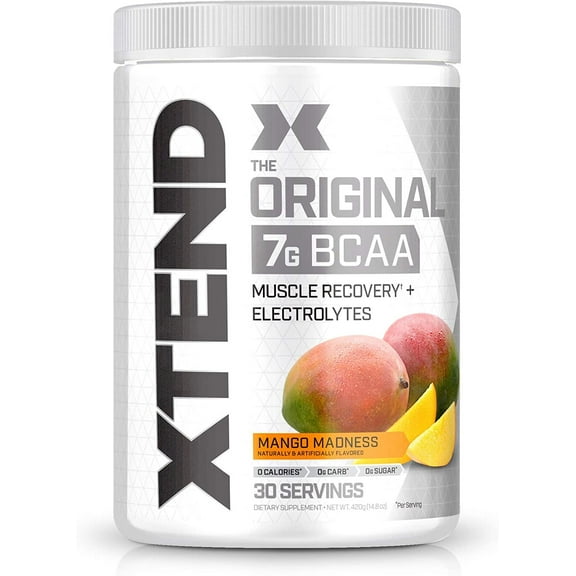 XTEND Original 7g BCAA Powder, for Muscle Recovery, Sugar-Free, Mango Madness, 30 Servings