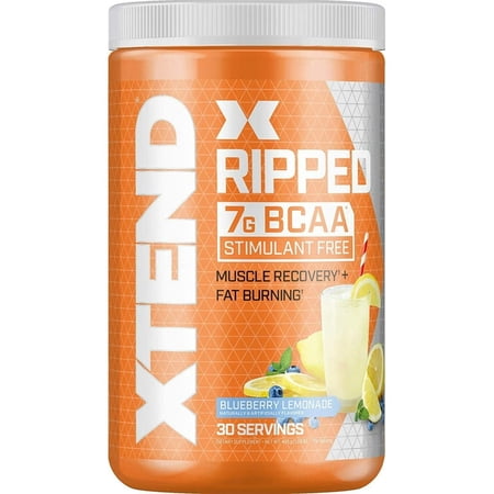 XTEND Ripped BCAA Powder, Sugar Free Post Workout Muscle Recovery Drink with Amino Acids and 7g BCAAs, Blueberry Lemonade Flavor, 30 Servings