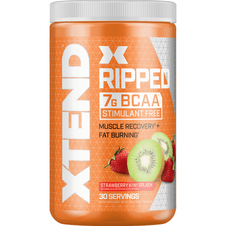 XTEND Ripped BCAA Powder, Sugar Free Post Workout Muscle Recovery Drink with Amino Acids and 7g BCAAs, Strawberry Kiwi Splash Flavor, 30 Servings