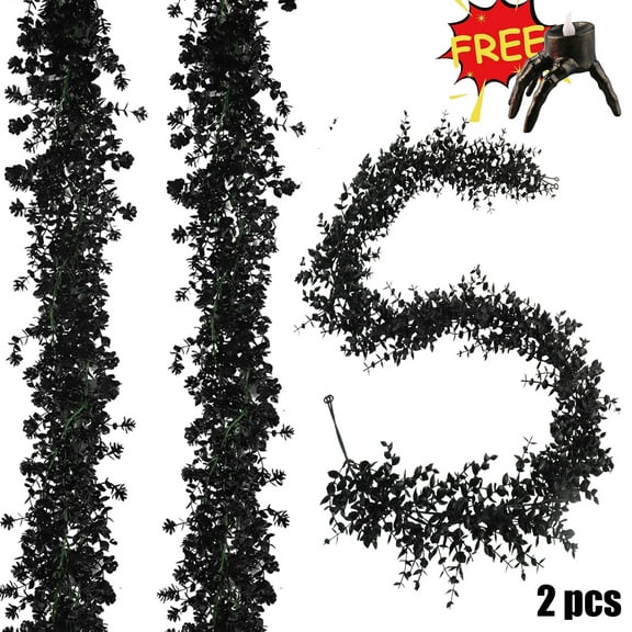 Xtnmypj Halloween Decorations - 2 Pack Black Leaf Garland, Halloween Artificial Hanging Fall Leave Vines, Artificial Leaves Garlands Decor Thanksgiving Halloween Decor for Home Party Mantel (11.8FT)