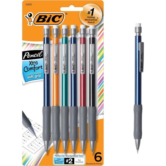 Xtra Comfort Mechanical Pencils with Erasers, Fine Point (0.5mm), 6-Count Pack Mechanical Drafting Pencil Set