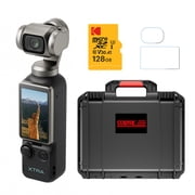 Xtra Edge Muse Gimbal Action Camera Bundle with 128GB MicroSD Card, Hard Carry Case and Screen Protector Film 2-Pack - 4 Items