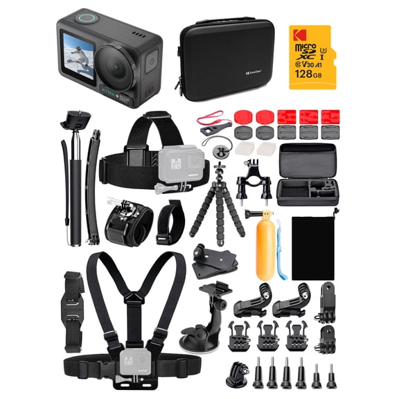 Xtra Edge Pro Action Camera with 128GB MicroSD Card, 50-In-1 Action Camera Accessory Kit and Carry Case Bundle (4 Items)