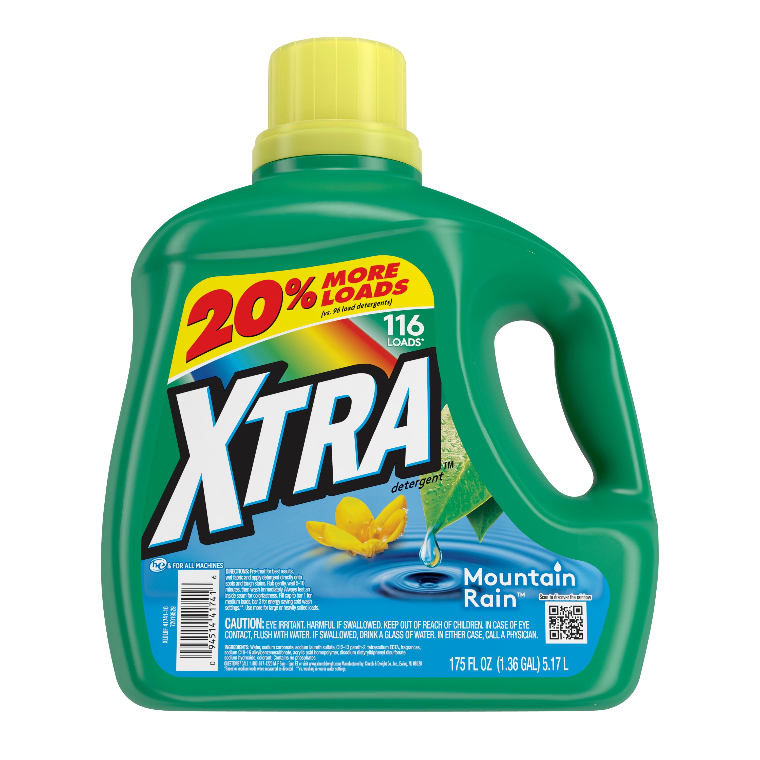 Xtra Liquid Laundry Detergent, Mountain Rain, 175oz