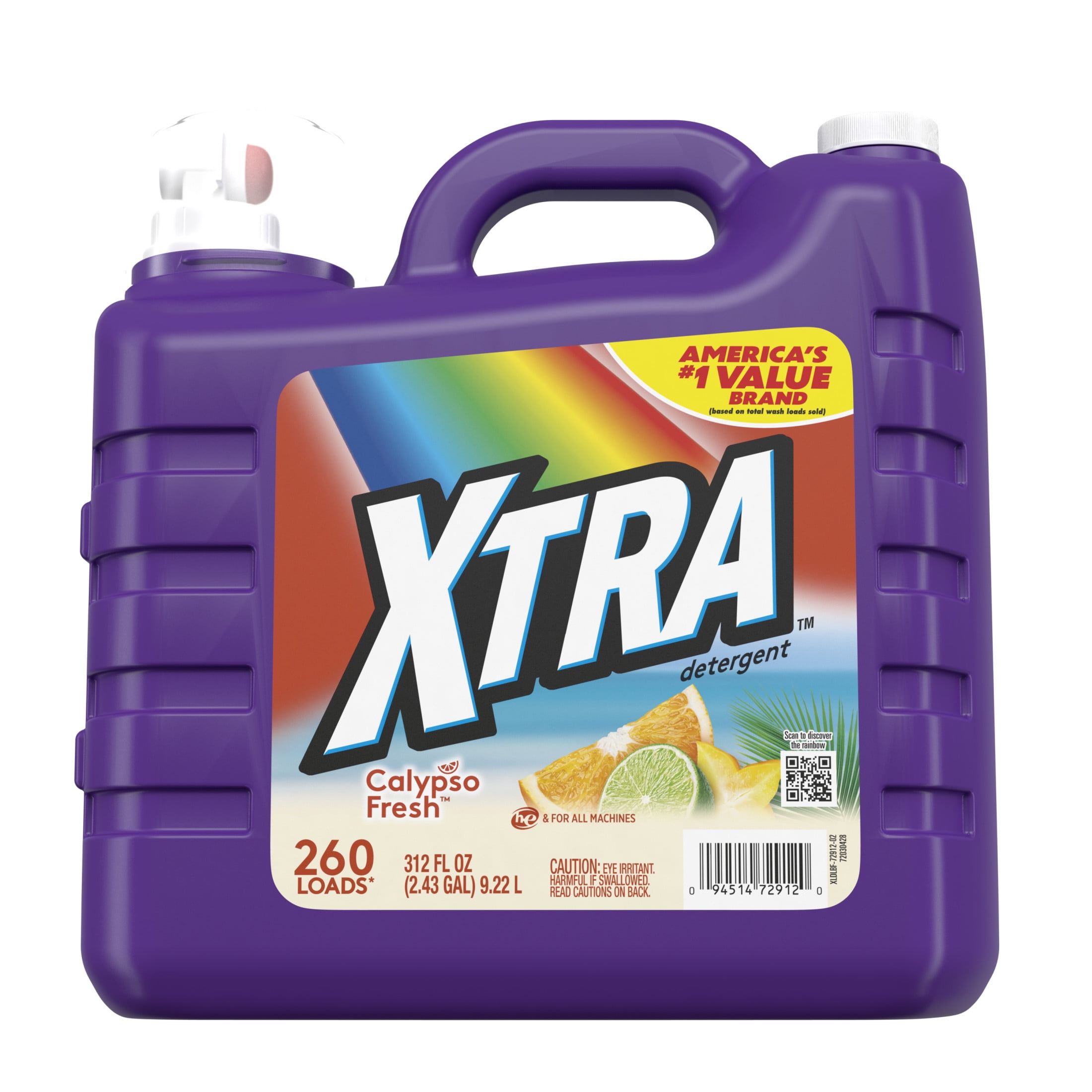 Xtra Liquid Laundry Detergent Soap, Calypso Fresh Scent, 312 fl oz, 260 Loads