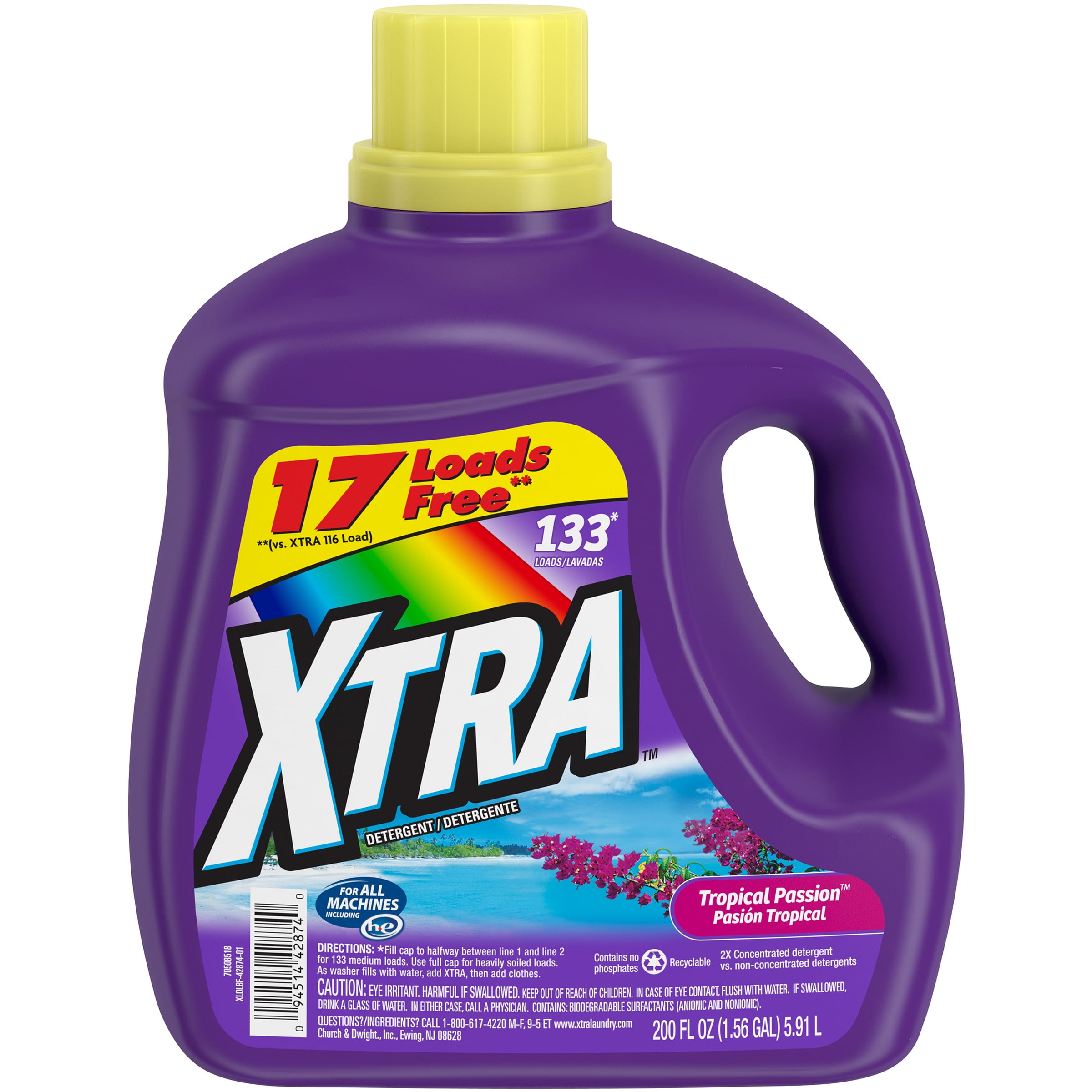 Xtra Liquid Laundry Detergent, Tropical Passion, 200oz