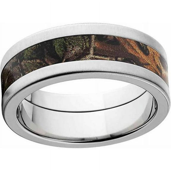 Xtra Men's Camo Stainless Steel Ring with Cross Brushed Edges and Deluxe Comfort Fit