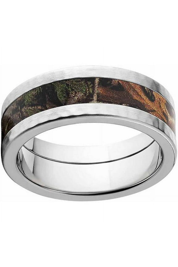 Xtra Men's Camo Stainless Steel Ring with Hammered Edges and Deluxe Comfort Fit