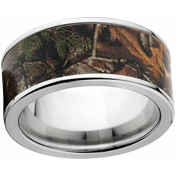 Xtra Men's Camo Stainless Steel Ring with Polished Edges and Deluxe Comfort Fit