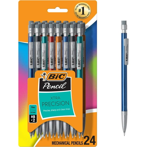 Xtra-Precision Mechanical Pencils with Erasers, Fine Point (0.5mm), 24-Count Pack Drafting Pencil Set