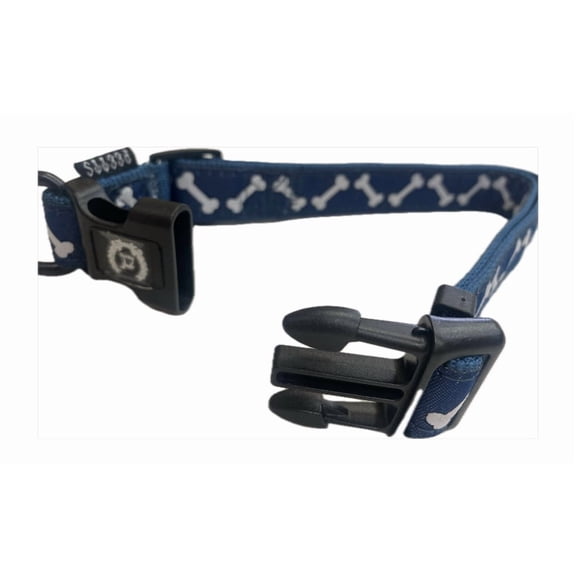 Xtra Small Casual Pattern Dog Collar in Blue with Bones.