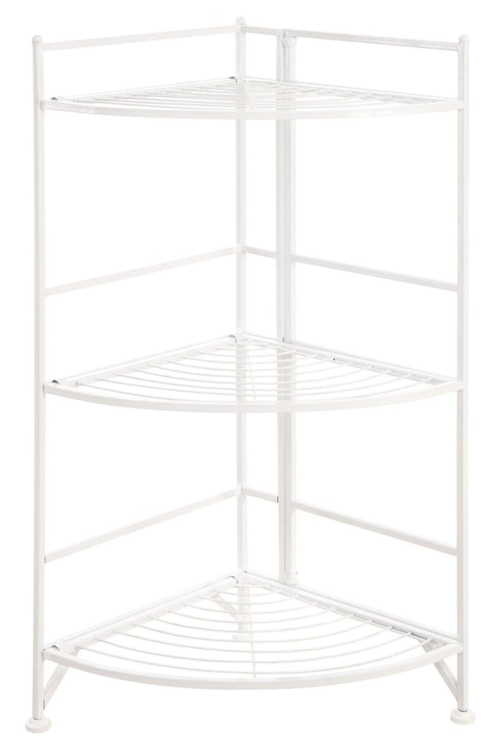 Xtra Storage 3 Tier Folding Metal Corner Shelf, White