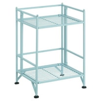Folding Metal Shelf 2 Tier - Office Storage, Closet Organizer, Laundry Room Shelving - No Tools, Sea Foam Blue