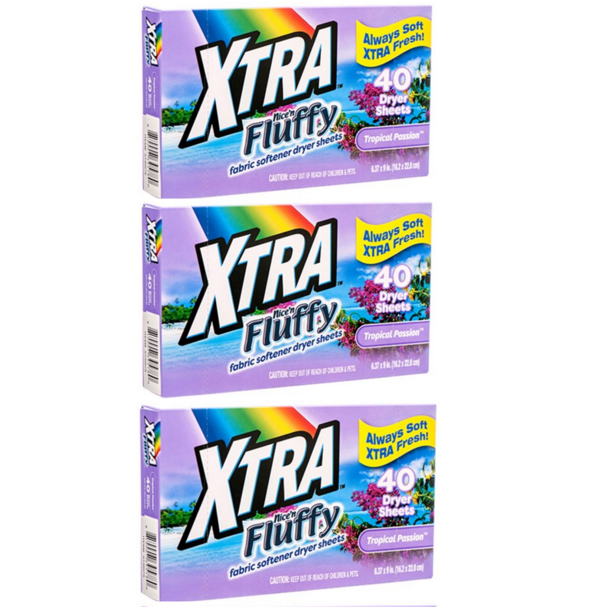 Xtra Tropical Passion Fabric Softener Dryer Sheets, 40 Count each