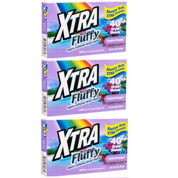 Xtra Tropical Passion Fabric Softener Dryer Sheets, 40 Count each (3 Pack)