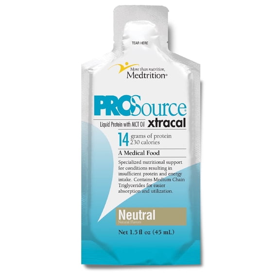 ProSource XtraCal Plus 25 Pack High Calorie Protein Supplement, Low Sugar, 230 Calories, 14g Protein, 45mL Packets