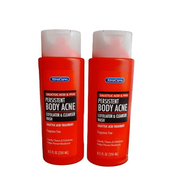 XtraCare Salicylic Acid & PHA Persistent BODY ACNE Exfoliator & Cleanser Wash, 8.5 fl oz., (2 Pack)