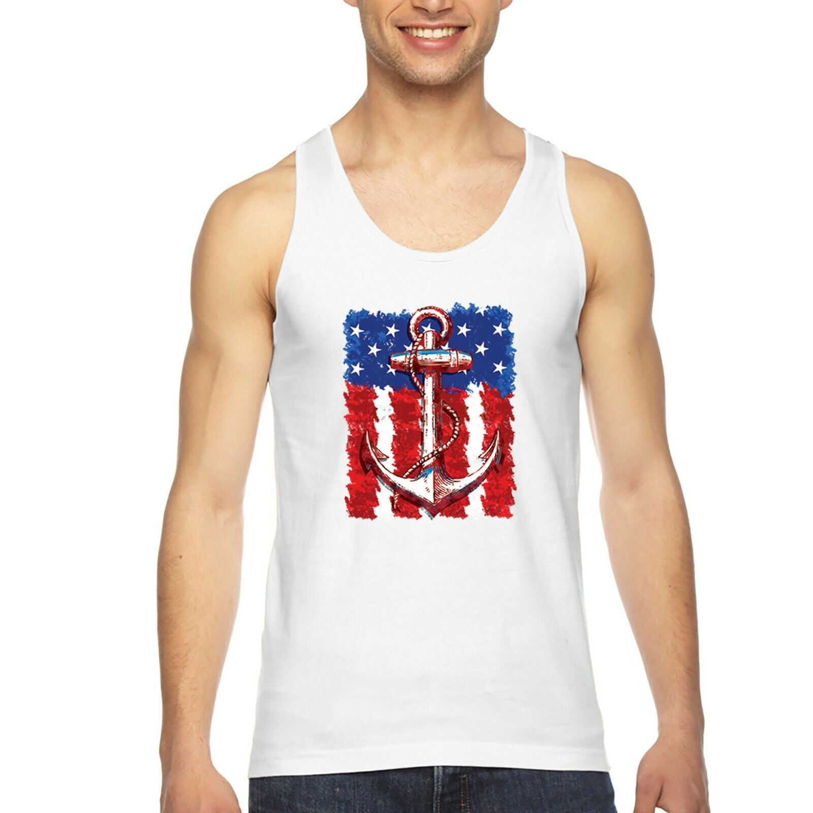 XtraFly Apparel Men's Anchor USA Flag Tanktop American Sail Navy Marine ...