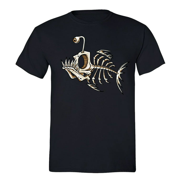 Xtrafly Apparel Men's Anglerfish Skeleton Bonefish Boat Fishing Diving Fish Crewneck T-Shirt, adult Unisex, Size: Medium, Black