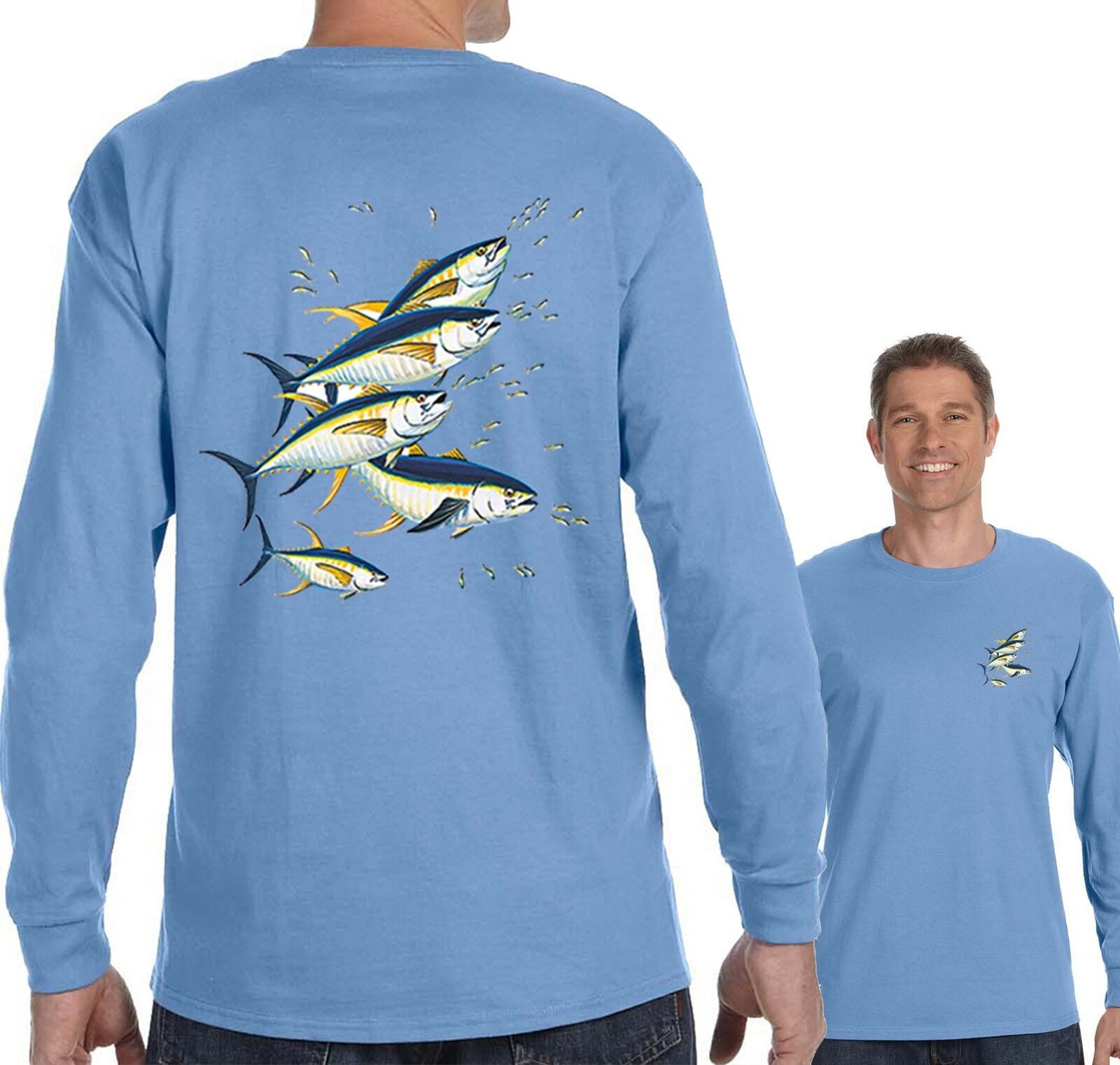 XtraFly Apparel Mens 5 Tuna Fishing Saltwater Fish Fisherman Reel Gift  Sport Long Sleeve T-Shirt 