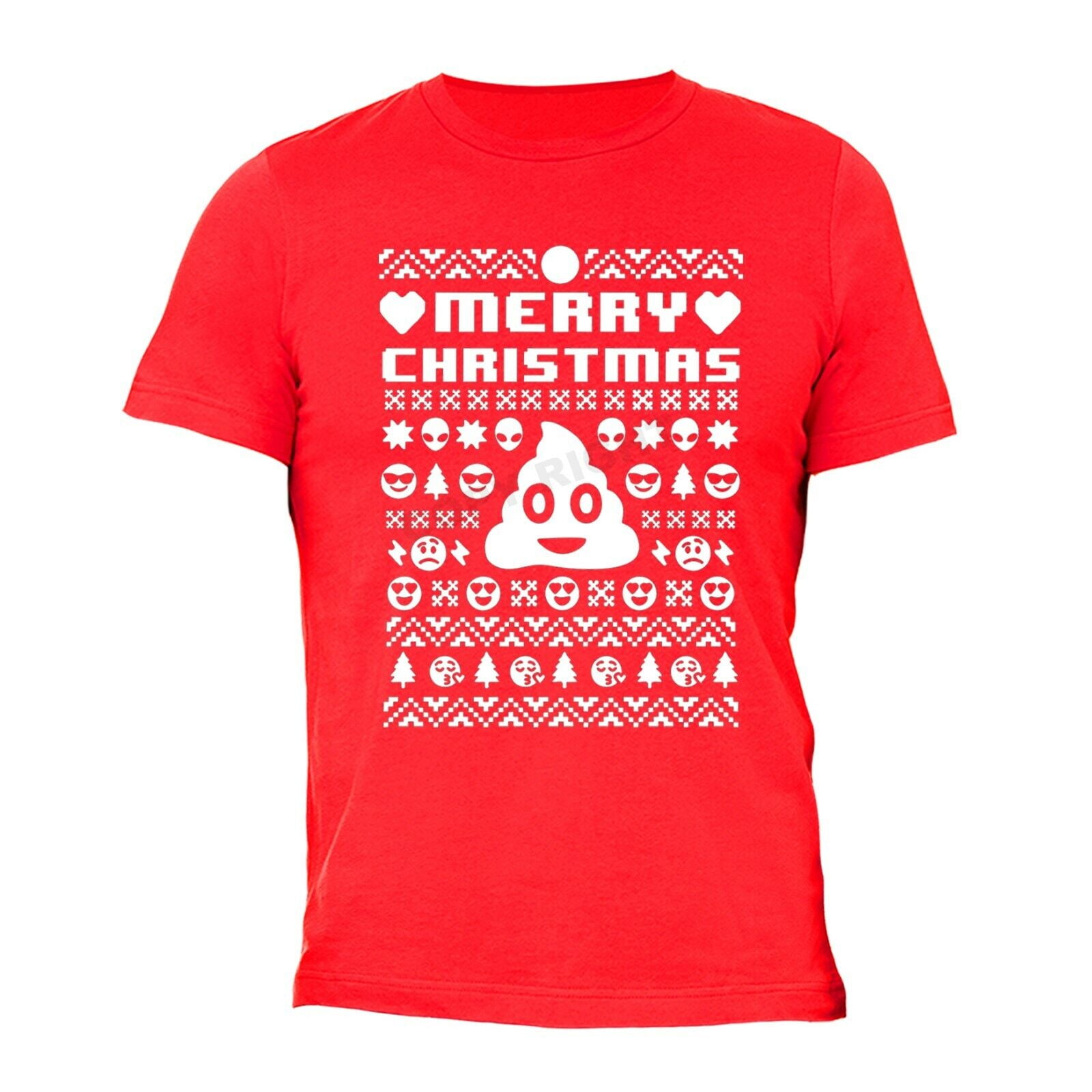 XtraFly Apparel Mens Emoji Poop Alien emoticons Ugly Christmas Sweater Funny Party Tshirt