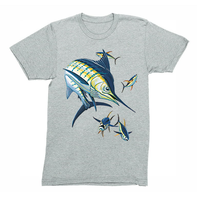 XtraFly Apparel Mens Marlin w/ Tuna Swordfish Saltwater Fish Fishing  Fisherman Dad Gift T-Shirt