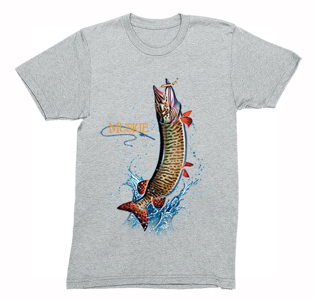 XtraFly Apparel Mens Muskie Fish Freshwater Sport Fisherman Fishing  Muskellunge Musky T-Shirt 