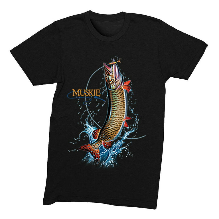 XtraFly Apparel Mens Muskie Fish Freshwater Sport Fisherman Fishing  Muskellunge Musky T-Shirt