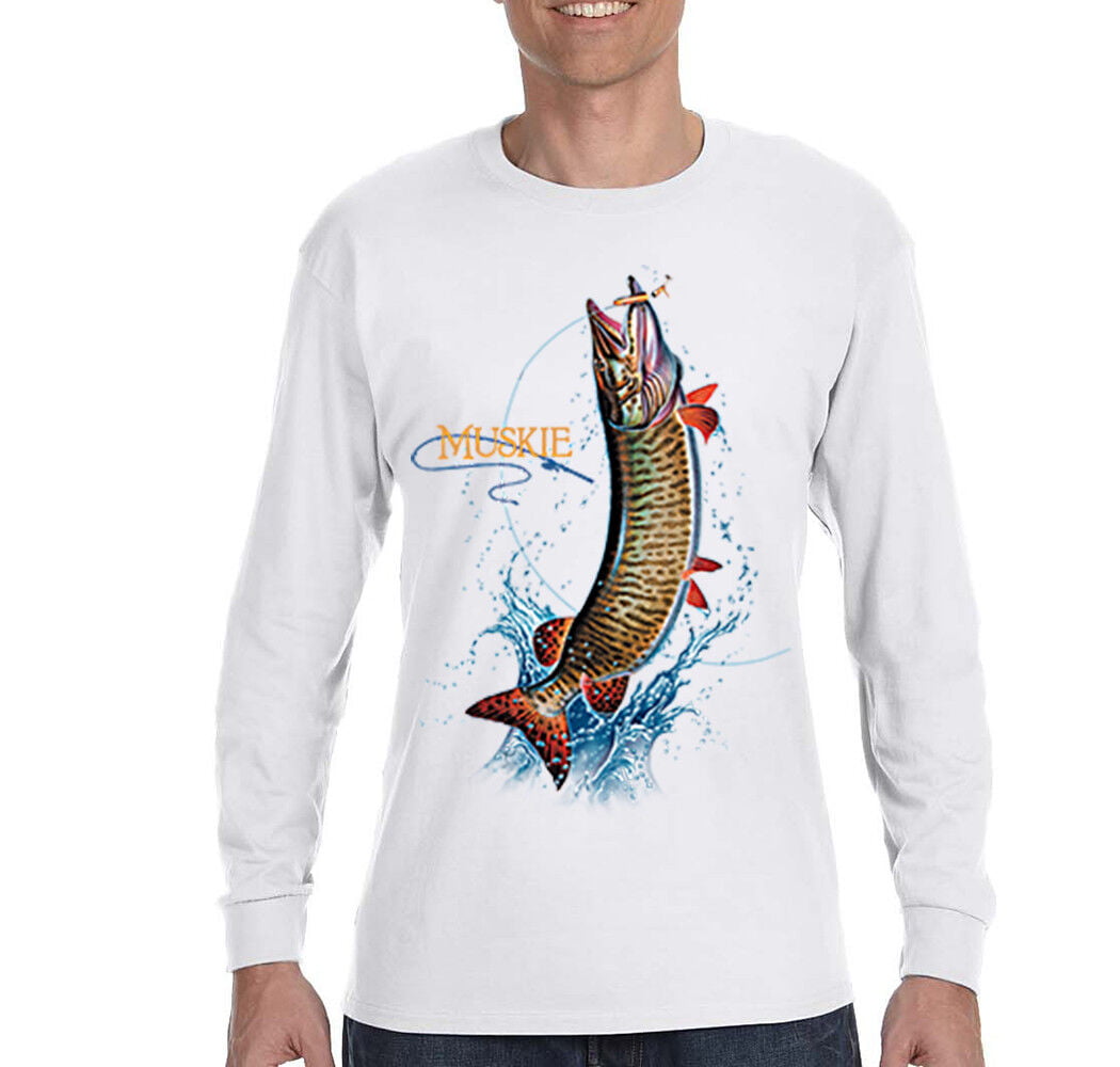 XtraFly Apparel Mens Muskie Fish Freshwater Sport Fisherman Fishing Musky  Long Sleeve T-Shirt