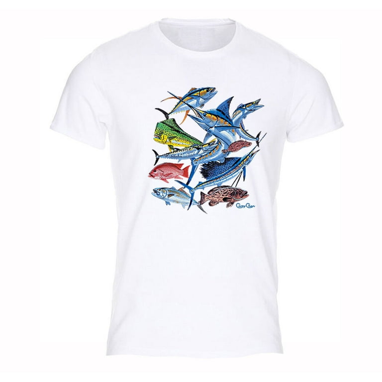 XtraFly Apparel Mens Saltwater Fish Collage Marlin Tuna Swordfish Mahi  Fishing Fisherman T-Shirt