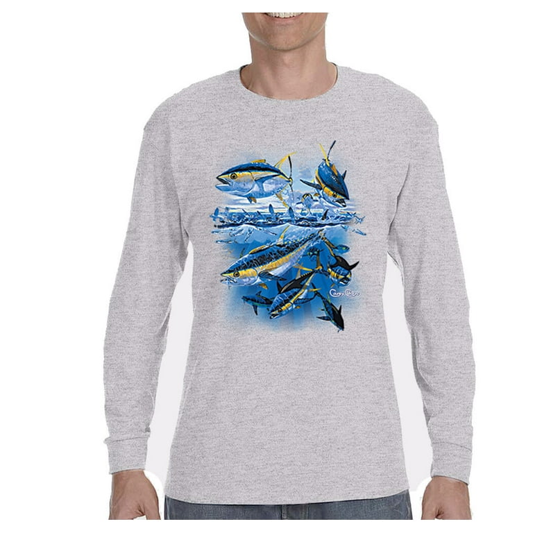 XtraFly Apparel Mens Yellowfin Tuna Saltwater Fish Fishing Fisherman Dad  Long Sleeve T-Shirt