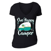 XtraFly Apparel Women's One Happy Camper T-shirt Camping Family Vacation Summer Camp Hiking Yoga Tshirt